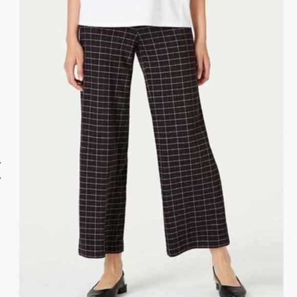 J. Jill Grey Ponte Full Leg Cropped  Pull-on Pants Windowpane Plaid Size M - Picture 1 of 10